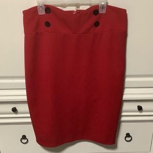 Red Skirt, fitted, 2X ladies(18 1/2 in flat waist) 4 black buttons at waist